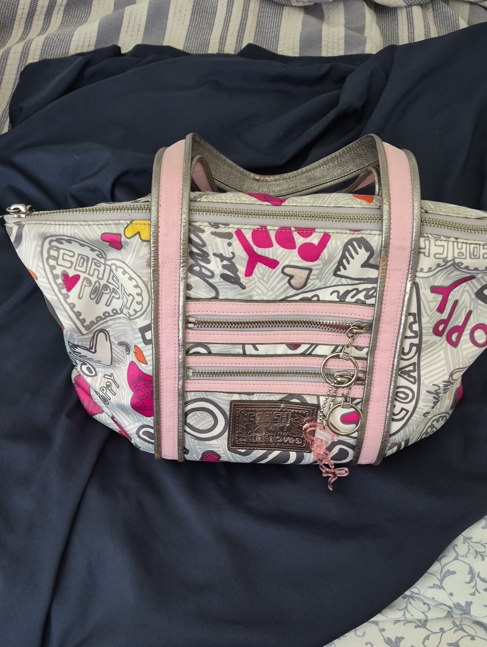 Coach Poppy Light Pink Graphic Print Tote Bag with Charm